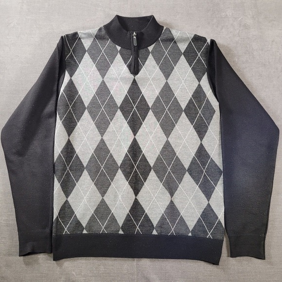 The North Pole Black Gray Grandpa‎ Sweater 1/4 Zip Mens Size XL - Picture 1 of 9